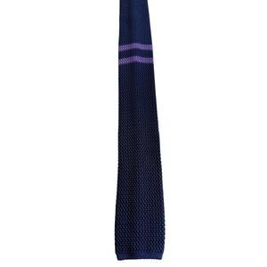 Brooks Brothers Silk Knit Tie EXCELLENT Italy Dark Blue Purple Stripe Square Tip